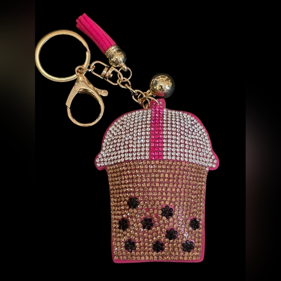 Boba Drink Rhinestone Bag Charm / Keychain – Sparkly Bubble Tea Accessory - Picture 1 of 3